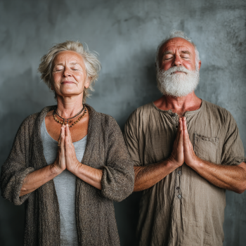 Група людей похилого віку займається йогою